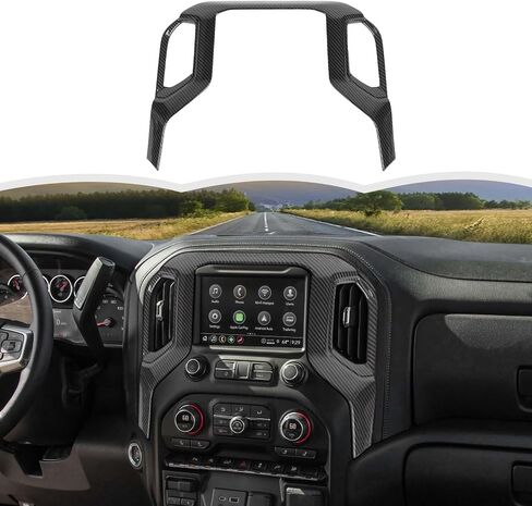 RT-TCZ Carbon Fiber Center Console Navigation GPS Panel Trim Cover Decoration Interior Accessories Compatible with Chevrolet Silverado 2019-2021,for GMC Sierra 2019-2022 in Saudi Arabia