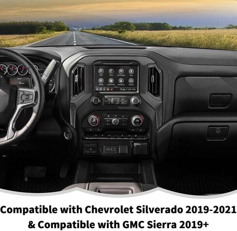 RT-TCZ Carbon Fiber Center Console Navigation GPS Panel Trim Cover Decoration Interior Accessories Compatible with Chevrolet Silverado 2019-2021,for GMC Sierra 2019-2022 in Saudi Arabia