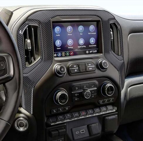 RT-TCZ Carbon Fiber Center Console Navigation GPS Panel Trim Cover Decoration Interior Accessories Compatible with Chevrolet Silverado 2019-2021,for GMC Sierra 2019-2022 in Saudi Arabia