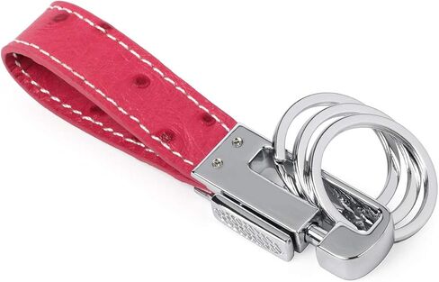 Luxury Ostrich Grain Leather Valet Keychain, Elegant Designer Key Chain with 3 Detachable Key Rings in Saudi Arabia