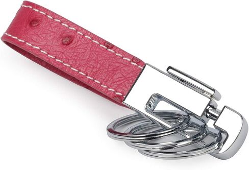 Luxury Ostrich Grain Leather Valet Keychain, Elegant Designer Key Chain with 3 Detachable Key Rings in Saudi Arabia