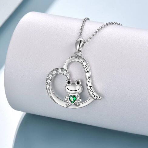 POPLYKE الضفدع قلادة للنساء الفضة الاسترليني لطيف الضفدع عقد الأزرق / الأخضر القلب مكعب زركونيا قلادة قلادة مجوهرات هدايا للأم ابنة الفتيات عيد ميلاد in Kuwait