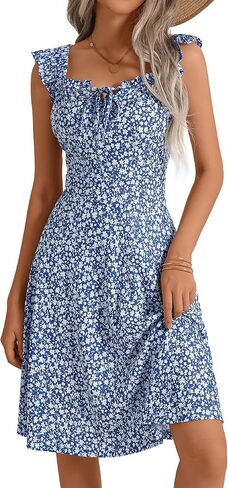 HUHOT Summer Sun Dresses for Women 2024 Adjustable Square Neck Sleeveless Midi Floral Graduation Beach Casaul Sundresses in Kuwait