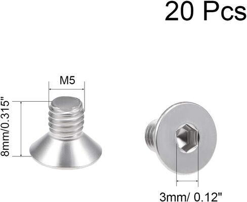 Uxcell M5x8mm مسامير آلة ذات رأس مسطح برغي سداسي داخلي 304 مسامير تثبيت من الفولاذ المقاوم للصدأ 20 قطعة in Saudi Arabia