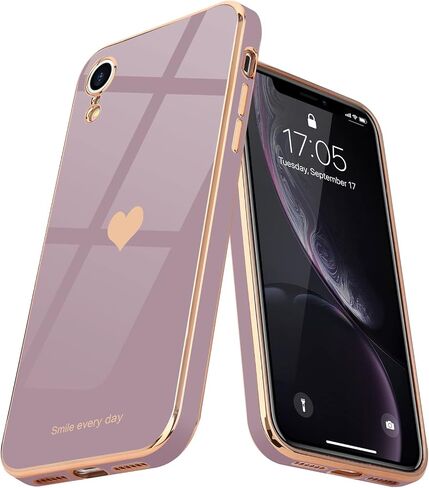 Teageo متوافق مع حافظة iPhone Xr للنساء والبنات اللطيفة على شكل قلب فاخر مطلي بطبقة لامعة ناعمة وغطاء خلفي مرتفع لحماية الكاميرا الكاملة من السيليكون المقاوم للصدمات لهاتف iPhone Xr، لافندر in Kuwait