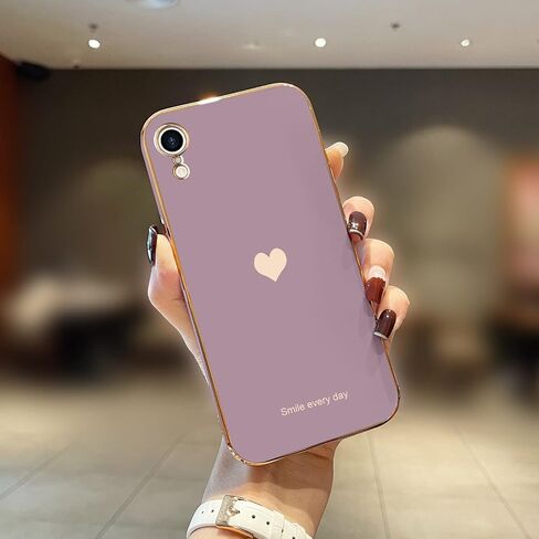 Teageo متوافق مع حافظة iPhone Xr للنساء والبنات اللطيفة على شكل قلب فاخر مطلي بطبقة لامعة ناعمة وغطاء خلفي مرتفع لحماية الكاميرا الكاملة من السيليكون المقاوم للصدمات لهاتف iPhone Xr، لافندر in Kuwait