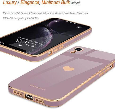 Teageo متوافق مع حافظة iPhone Xr للنساء والبنات اللطيفة على شكل قلب فاخر مطلي بطبقة لامعة ناعمة وغطاء خلفي مرتفع لحماية الكاميرا الكاملة من السيليكون المقاوم للصدمات لهاتف iPhone Xr، لافندر in Kuwait