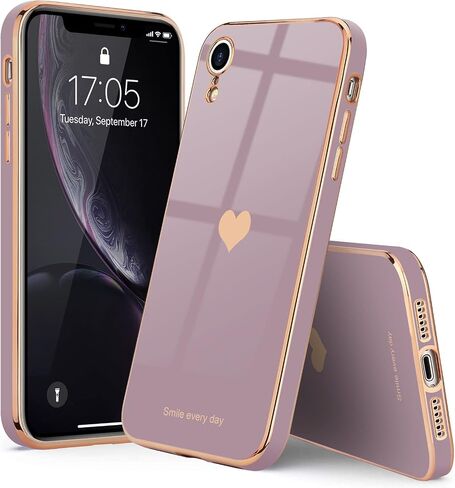 Teageo متوافق مع حافظة iPhone Xr للنساء والبنات اللطيفة على شكل قلب فاخر مطلي بطبقة لامعة ناعمة وغطاء خلفي مرتفع لحماية الكاميرا الكاملة من السيليكون المقاوم للصدمات لهاتف iPhone Xr، لافندر in Kuwait