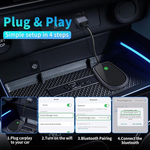 محول CarPlay اللاسلكي 2024 تمت ترقيته، يحول السلكي إلى دونجل Carplay اللاسلكي، توصيل 4S وتشغيل محول لاسلكي للسيارات من 2016 ولهاتف Apple iPhone iOS 10+ (رمادي غامق) in Saudi Arabia