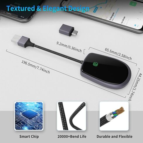 محول CarPlay اللاسلكي 2024 تمت ترقيته، يحول السلكي إلى دونجل Carplay اللاسلكي، توصيل 4S وتشغيل محول لاسلكي للسيارات من 2016 ولهاتف Apple iPhone iOS 10+ (رمادي غامق) in Saudi Arabia