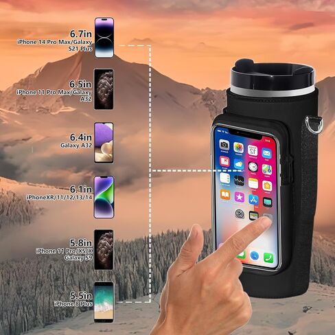 Water Bottle Carrier Bag with Touch Screen Pocket for Stanley 40oz Tumbler with Adjustable Shoulder Strap, Water Bottle holder bag for Phone Card Keys Hiking Stanley Cup Accessories (Black) in Saudi Arabia