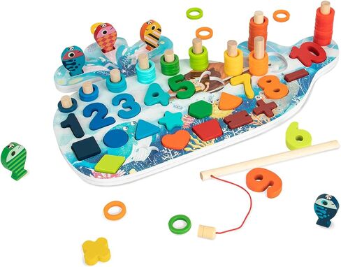 Wooden Fishing Toy, Montessori with Numbers, Fish Catching Counting Games Math Educational Learning, Preschool Shape Sorting Puzzle for Toddlers 3+ Year Old in Saudi Arabia
