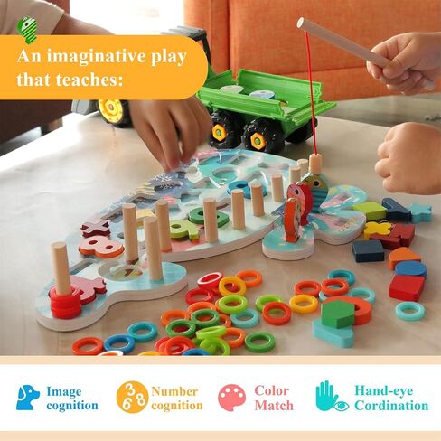 Wooden Fishing Toy, Montessori with Numbers, Fish Catching Counting Games Math Educational Learning, Preschool Shape Sorting Puzzle for Toddlers 3+ Year Old in Saudi Arabia