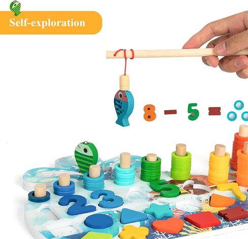 Wooden Fishing Toy, Montessori with Numbers, Fish Catching Counting Games Math Educational Learning, Preschool Shape Sorting Puzzle for Toddlers 3+ Year Old in Saudi Arabia