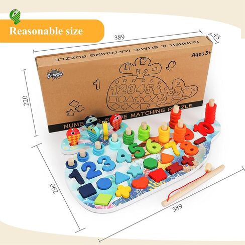Wooden Fishing Toy, Montessori with Numbers, Fish Catching Counting Games Math Educational Learning, Preschool Shape Sorting Puzzle for Toddlers 3+ Year Old in Saudi Arabia