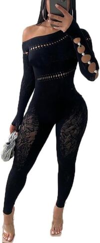 Women sexy tight long-sleeved rhinestone seamless knitted jacquard jumpsuit high elastic one-piece in Saudi Arabia
