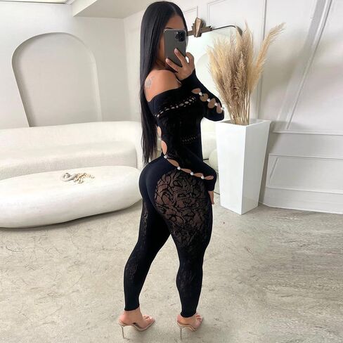 Women sexy tight long-sleeved rhinestone seamless knitted jacquard jumpsuit high elastic one-piece in Saudi Arabia