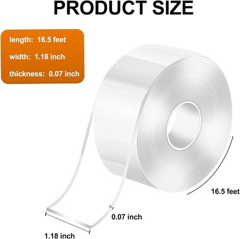 Double Sided Tape Heavy Duty, 1.18 Inch x 16.5 FT, Extra Large Nano Double Sided Adhesive Tape for Walls/Carpet Tape/Walls Decor- Removable Reusable, Washable in Saudi Arabia