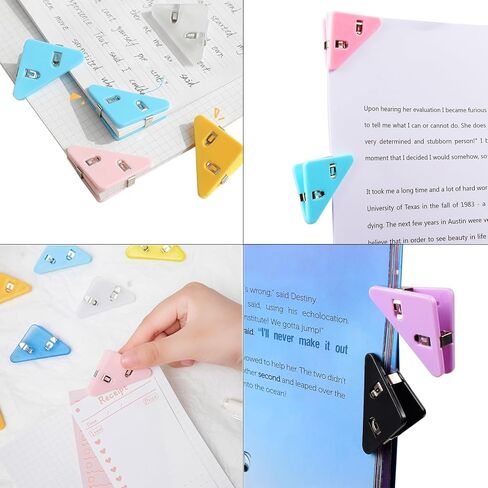 مشبك ورق زاوية، مشابك زاوية لصفحة الكتاب، مشابك زاوية، مشبك مستندات، إشارات مرجعية، مشابك ورقية للمكتب، صفحة بلاستيكية للطلاب، مثبت للوجبات الخفيفة، مثبت للقراءة يمنع تجعيد الكتب (متعدد الألوان) in Kuwait