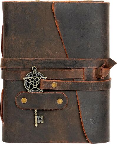 LEATHER VILLAGE Leather Bound Vintage Journal for Women & Men - 7"X5"(A7), Distressed Black, 200 Pages of Antique Deckle Edges Watercolor Paper-Book of Shadows|SpellBook|Sketchbook - Handmade in Saudi Arabia