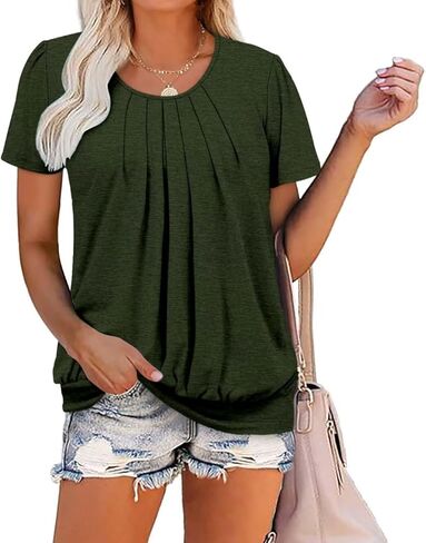 تي شيرت نسائي كاجوال بأكمام قصيرة من ZOLUCKY، تي شيرت برقبة واسعة، تونيك صيفي فضفاض in Kuwait