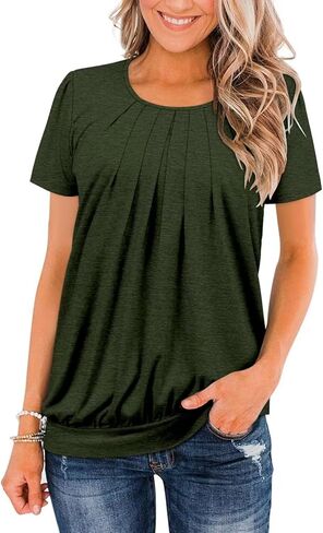 تي شيرت نسائي كاجوال بأكمام قصيرة من ZOLUCKY، تي شيرت برقبة واسعة، تونيك صيفي فضفاض in Kuwait