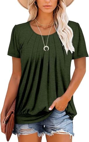 تي شيرت نسائي كاجوال بأكمام قصيرة من ZOLUCKY، تي شيرت برقبة واسعة، تونيك صيفي فضفاض in Kuwait