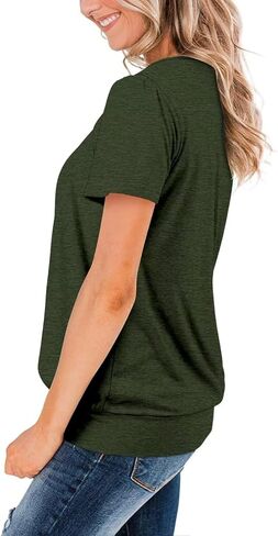 تي شيرت نسائي كاجوال بأكمام قصيرة من ZOLUCKY، تي شيرت برقبة واسعة، تونيك صيفي فضفاض in Kuwait