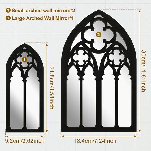 FR 3Pcs Wall Arch Mirrors Set Gothic Wall Mirror Decor Cathedral Arched Mirror Decor Decorative Arched Wall Mirror for Living Room Bedroom Entryway Bathroom Vanity ZHAZHAMO(C type (1 big flower)) in Kuwait