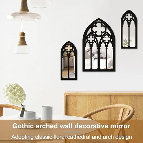 FR 3Pcs Wall Arch Mirrors Set Gothic Wall Mirror Decor Cathedral Arched Mirror Decor Decorative Arched Wall Mirror for Living Room Bedroom Entryway Bathroom Vanity ZHAZHAMO(C type (1 big flower)) in Kuwait