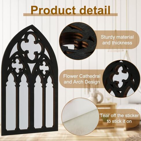 FR 3Pcs Wall Arch Mirrors Set Gothic Wall Mirror Decor Cathedral Arched Mirror Decor Decorative Arched Wall Mirror for Living Room Bedroom Entryway Bathroom Vanity ZHAZHAMO(C type (1 big flower)) in Kuwait