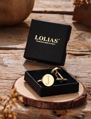 LOLIAS Cuff Links Mens Accessories Jewelry Classic Initial Cufflinks with Gift Box Silver Black Gold Cufflinks in Saudi Arabia