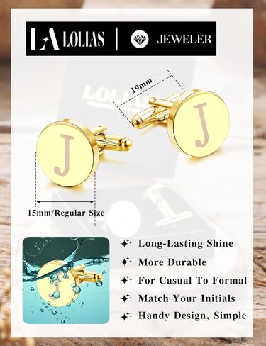 LOLIAS Cuff Links Mens Accessories Jewelry Classic Initial Cufflinks with Gift Box Silver Black Gold Cufflinks in Saudi Arabia