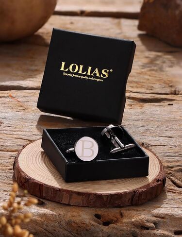 LOLIAS Cuff Links Mens Accessories Jewelry Classic Initial Cufflinks with Gift Box Silver Black Gold Cufflinks in Saudi Arabia