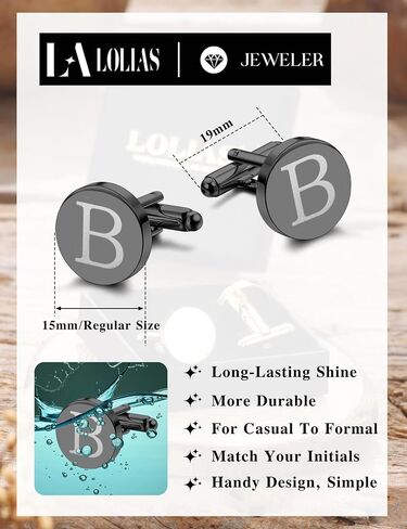 LOLIAS Cuff Links Mens Accessories Jewelry Classic Initial Cufflinks with Gift Box Silver Black Gold Cufflinks in Saudi Arabia