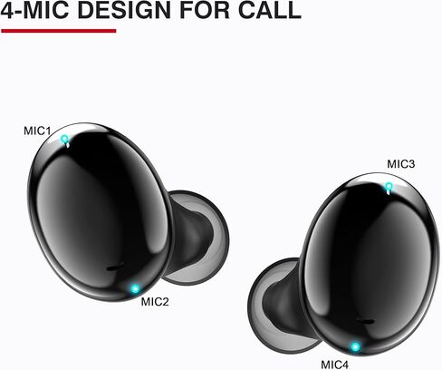 سماعات أذن لاسلكية TRANYA T20، صوت ممتاز مع صوت جهير عميق، وقت تشغيل 8 ساعات، تصميم 4 ميكروفونات للمكالمات، سماعات أذن بلوتوث مع وضع لعب منخفض الكمون، سماعات مقاومة للماء IPX7 للرياضة، أسود in Kuwait