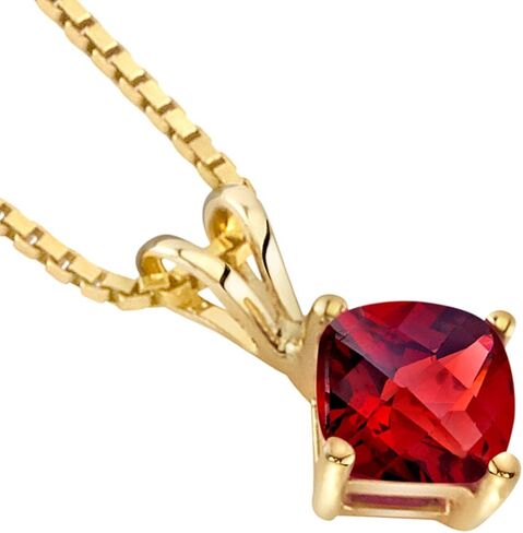 PEORA 14K Solid Yellow Gold Red Garnet Pendant for Women, Natural Gemstone Birthstone Classic Solitaire, 1 Carat Cushion Cut, 6mm in Saudi Arabia