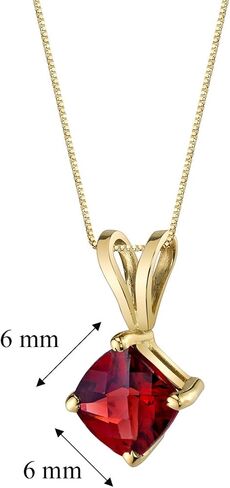 PEORA 14K Solid Yellow Gold Red Garnet Pendant for Women, Natural Gemstone Birthstone Classic Solitaire, 1 Carat Cushion Cut, 6mm in Saudi Arabia