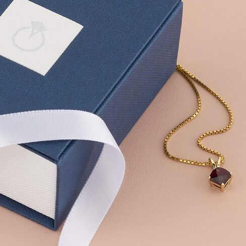 PEORA 14K Solid Yellow Gold Red Garnet Pendant for Women, Natural Gemstone Birthstone Classic Solitaire, 1 Carat Cushion Cut, 6mm in Saudi Arabia