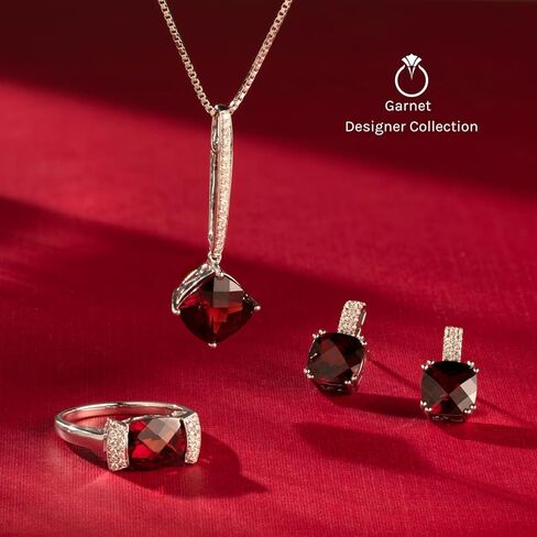 PEORA 14K Solid Yellow Gold Red Garnet Pendant for Women, Natural Gemstone Birthstone Classic Solitaire, 1 Carat Cushion Cut, 6mm in Saudi Arabia