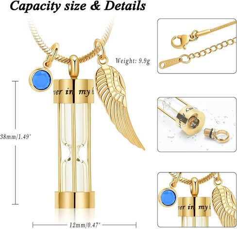Cylinder Urn Necklace for Ashes with Angel Wing Stainless Steel Cremation Jewelry for Ashes Urn Pendant Necklaces for Women Men in Saudi Arabia