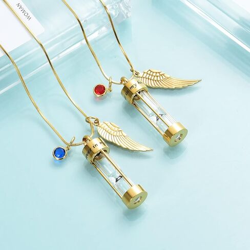 Cylinder Urn Necklace for Ashes with Angel Wing Stainless Steel Cremation Jewelry for Ashes Urn Pendant Necklaces for Women Men in Saudi Arabia