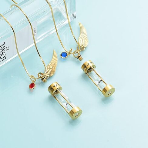 Cylinder Urn Necklace for Ashes with Angel Wing Stainless Steel Cremation Jewelry for Ashes Urn Pendant Necklaces for Women Men in Saudi Arabia