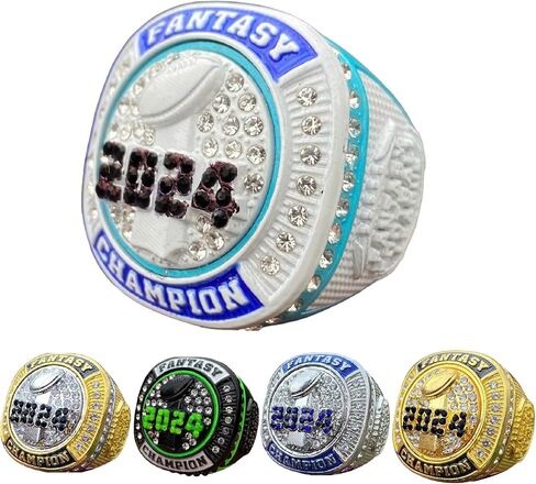 2024 جائزة Premium Silver Tone Fantasy Football Championship Trophy Ring لبطل Fantasy Football League in Kuwait