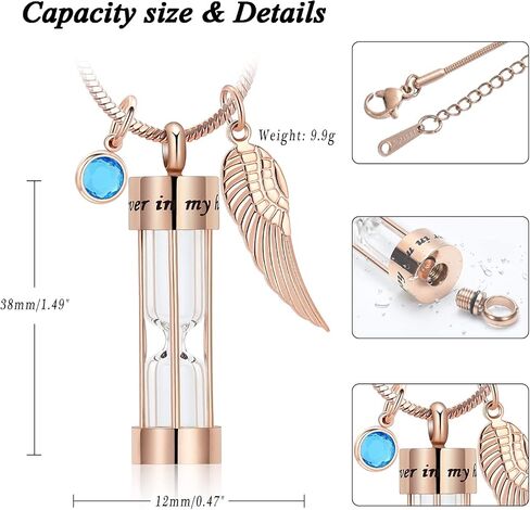 Cylinder Urn Necklace for Ashes with Angel Wing Stainless Steel Cremation Jewelry for Ashes Urn Pendant Necklaces for Women Men in Saudi Arabia