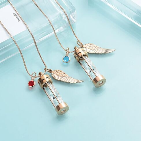 Cylinder Urn Necklace for Ashes with Angel Wing Stainless Steel Cremation Jewelry for Ashes Urn Pendant Necklaces for Women Men in Saudi Arabia