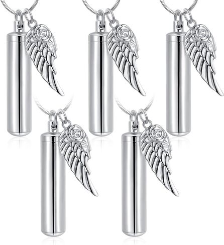 Cylinder Urn Necklace for Ashes with Angel Wing Stainless Steel Cremation Jewelry for Ashes Urn Pendant Necklaces for Women Men in Saudi Arabia