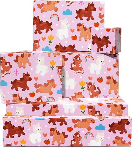 CENTRAL 23 Pink Gift Wrap - Baby Girl Wrapping Paper - 6 Sheets of GiftWrap - Rainbow Pony - Floral - For Birthday, Baby Shower, Baptism - Recyclable in Saudi Arabia