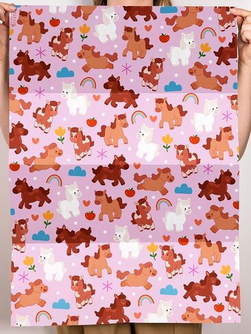 CENTRAL 23 Pink Gift Wrap - Baby Girl Wrapping Paper - 6 Sheets of GiftWrap - Rainbow Pony - Floral - For Birthday, Baby Shower, Baptism - Recyclable in Saudi Arabia