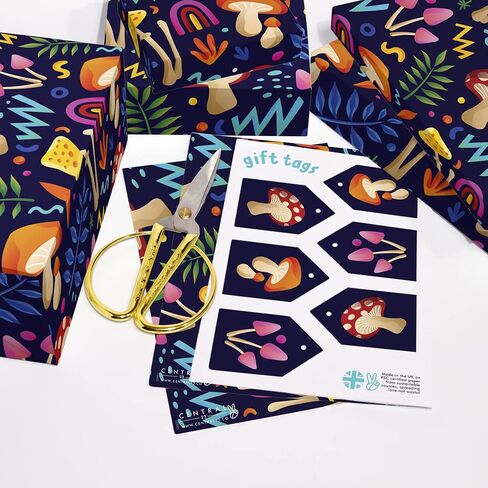 CENTRAL 23 Mushroom Wrapping Paper - For Men And Women - 6 Sheets Thick Gift Wrap - Black Colorful Psychedelic - For Birthday Halloween Christmas - Comes With Fun Stickers in Saudi Arabia
